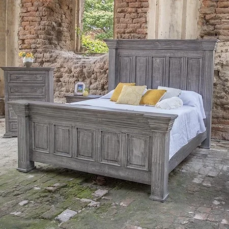 Oversized King Panel Bed with Distressed Finish
