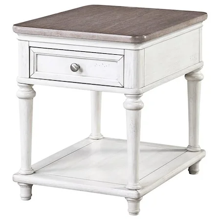 Farmhouse End Table with Drawer and Shelf