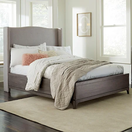 California King Upholstered Bed with Wing Headboard