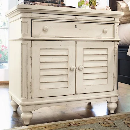 Louvered Door Nightstand with Pull-Out Shelf