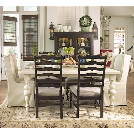 Paula's Table w/ 2 Upholstered Wing Chairs & 4 Ladder Back Dining Side Chairs