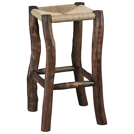 Rustic 30 Inch Bar Stool with Woven Seagrass Seat