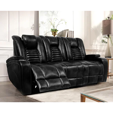 Contemporary Dual Power Reclining Sofa with Power Headrests, Drop-Down Table, USB Ports and Outlets