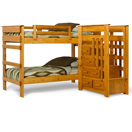 L-Shaped Bunk Bed with Built-In Stairway