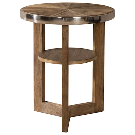 Round Chair Side Table with Sunburst Top and 1 Shelf