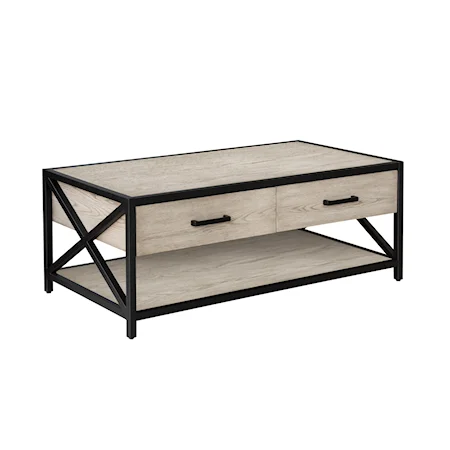 Gray Ash Metal Framed Two Drawer Cocktail Table