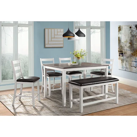 6-Piece Counter Height Dining Set with Bench