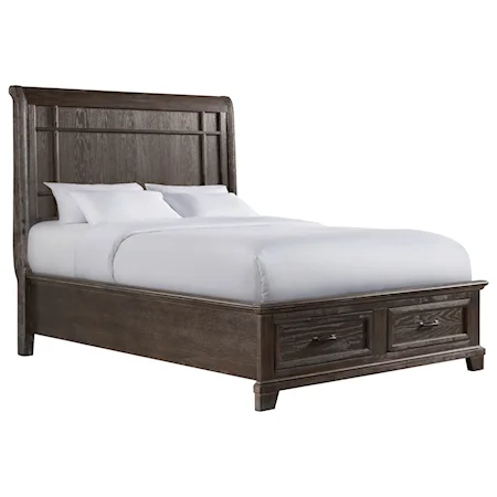 Transitional Queen Sleigh Bed with Storage