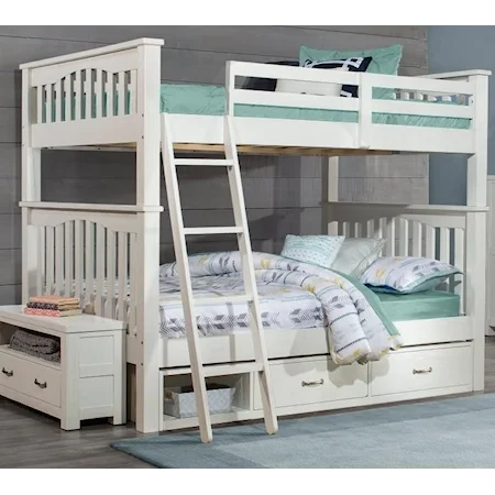 Mission Style Full Over Full Bunk Bed with Storage and Hanging Tray