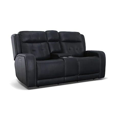 Transitional Power Reclining Console Loveseat with Power Headrest and USB Ports