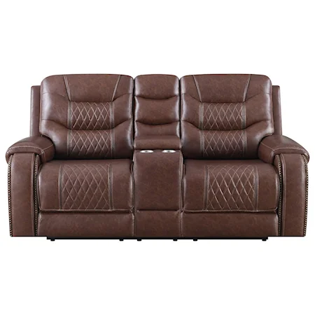 Transitional Quilted Power Reclining Loveseat with Cupholder Storage Console and USB Ports