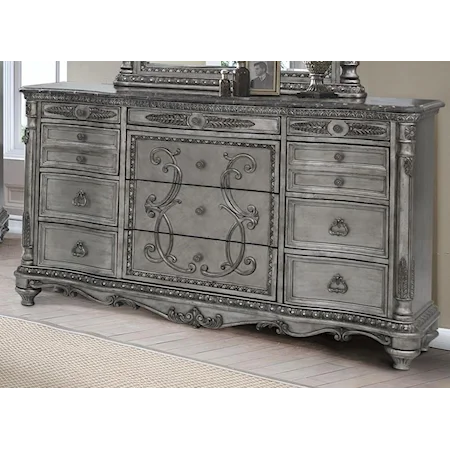 Traditional Dresser with Stone Top and Sliding Jewelry Tray