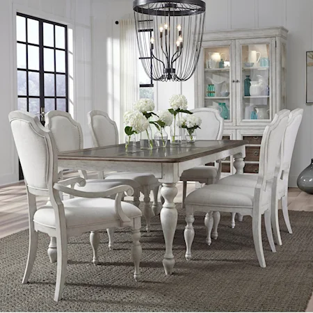 Farmhouse 7-Piece Table and Upholstered Chair Set