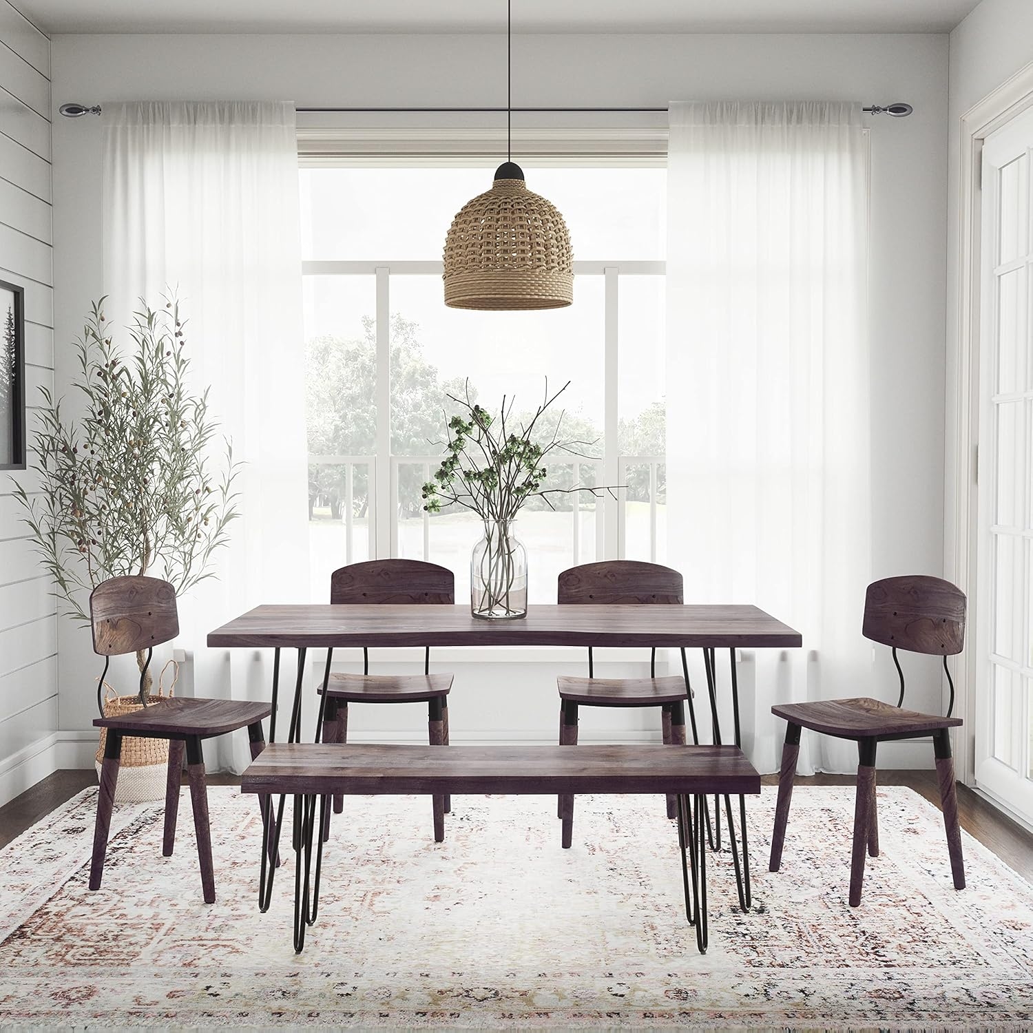 60" Dining Table with 2 Chairs and Bench