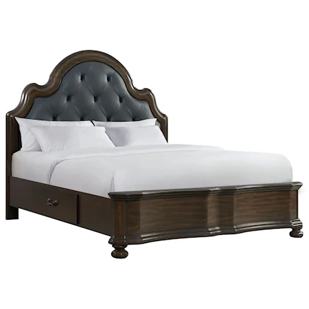 Traditional King 2-Drawer Platform Storage Bed with Upholstered Headboard