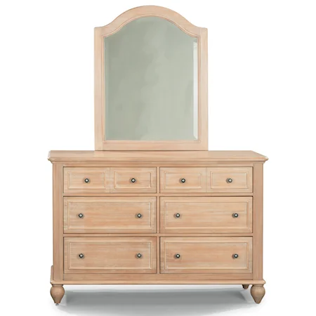 Country Style 6-Drawer Dresser & Mirror Set
