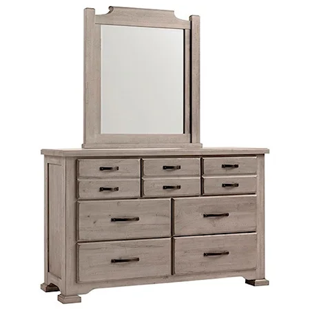 Solid Wood 7-Drawer Dresser and Arch Mirror Set