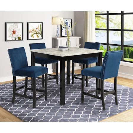 5-Piece Counter Height Table Set with Royal Blue Stools