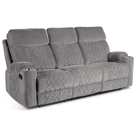 Manual Motion Sofa with Cup Holders and Diamond Stitching