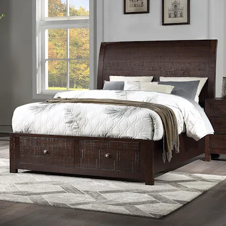 Queen Storage Sleigh Bed with 2 Footboard Drawers