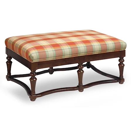 Cottage Cocktail Ottoman with Decorative Wood Stretchers