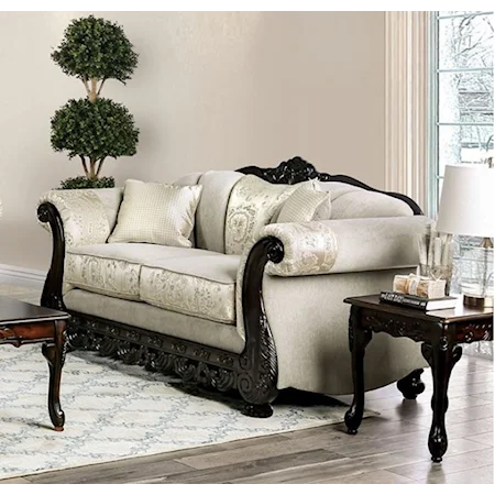 Traditional Loveseat with Wood Trim