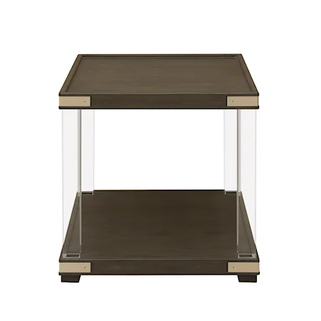 Transitional Acrylic End Table with Wood Top