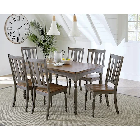 Shabby Chic 7-Piece Table and Chair Set with Slat Back Chairs