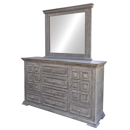Dresser and Mirror Set with Distressed Finish