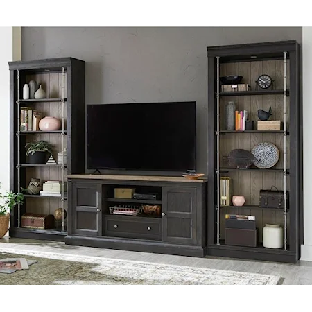 Transitional 3-Piece Entertainment Wall Unit with Open Bookcases