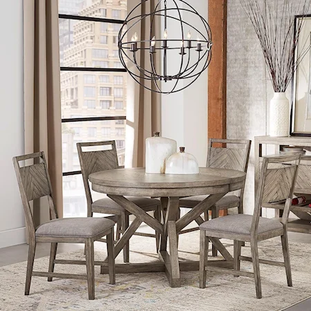 Transitional 5-Piece Table and Chair Set with Leaf