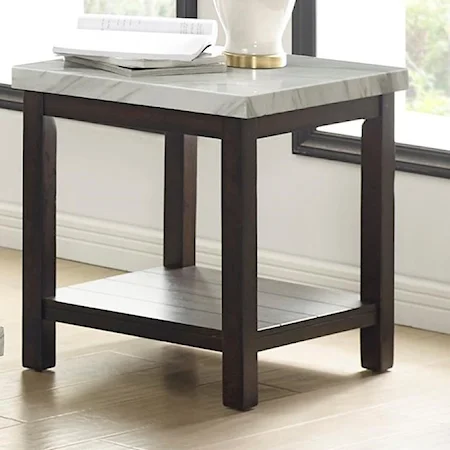 Transitional Faux Marble End Table
