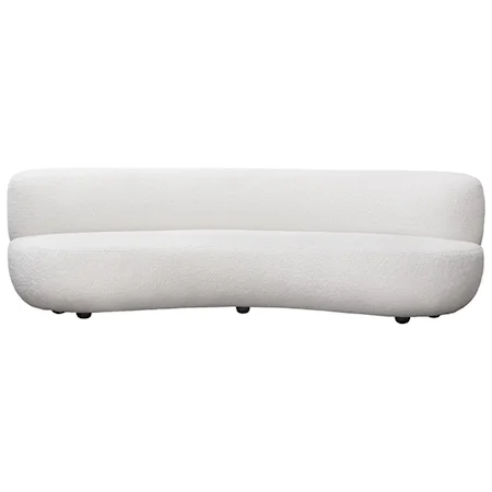 Curved Sofa in White Faux Sheepskin Fabric