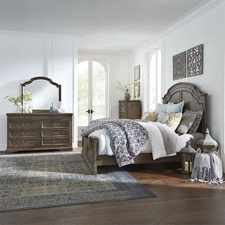 King Bedroom Group with Panel Bed, Dresser and Mirror, and Chest of Drawers