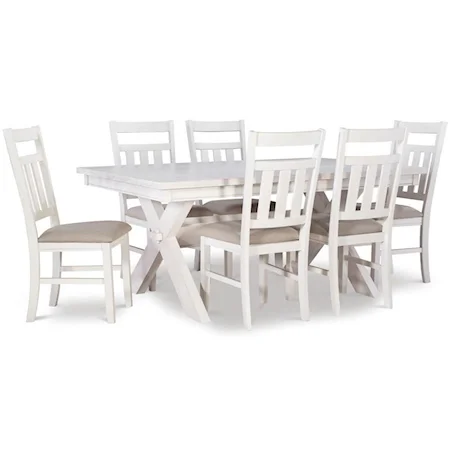 7 Piece Trestle Table & Upholstered Chair Set