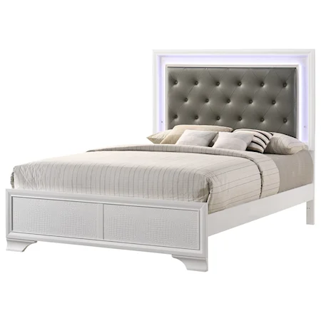 Glam Queen Bed With Upholstered LED Headboard