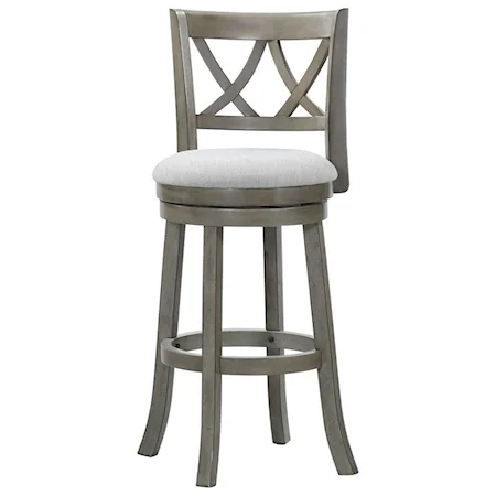 Transitional Upholstered Swivel Bar Stool with Lattice Back