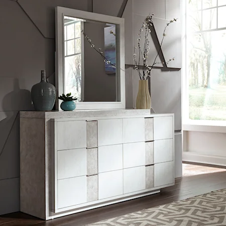 Contemporary Dresser and Mirror Set with Touch Lighting