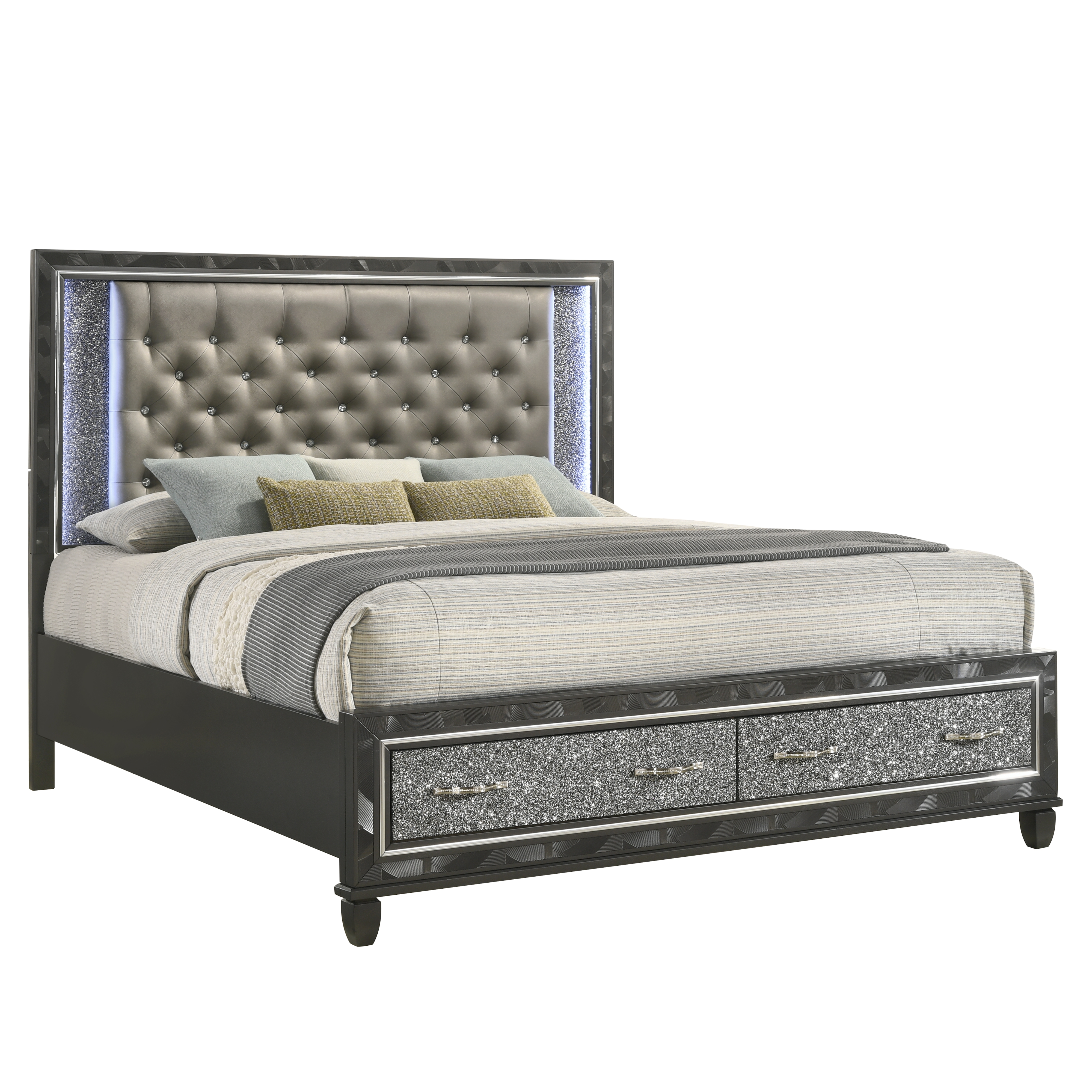 Glam Queen Bed w/Storage Footboard & Rails