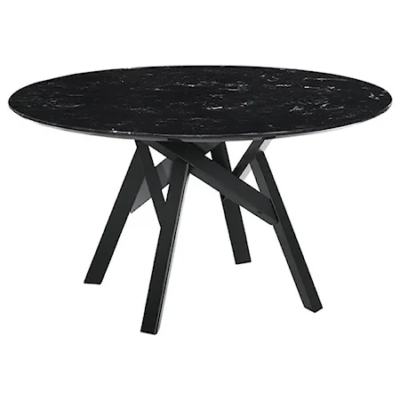 54" Round Mid-Century Modern Black Marble Dining Table with Black Wood Legs