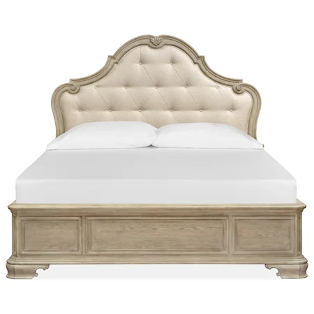 Relaxed Vintage King Low Profile Bed with Upholstered Headboard