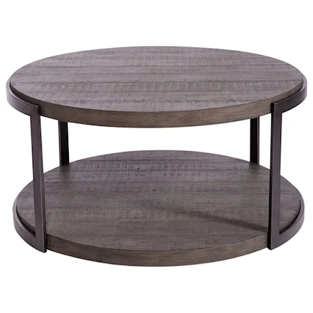 Metal/Wood Round Cocktail Table with Casters