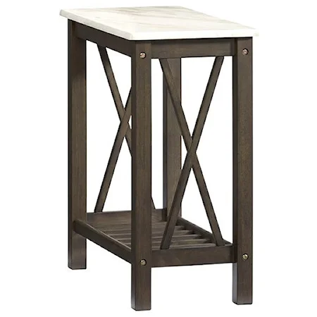 Transitional Chairside Table with Faux Marble Top