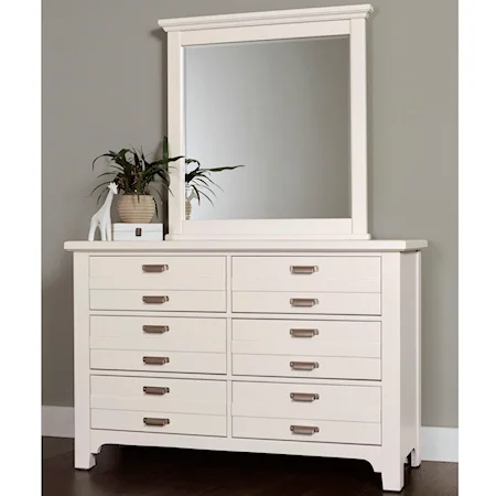 Transitional 6 Drawer Double Dresser and Landscape Mirror