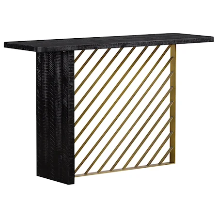 Black Wood Console Table with Antique Brass Accents