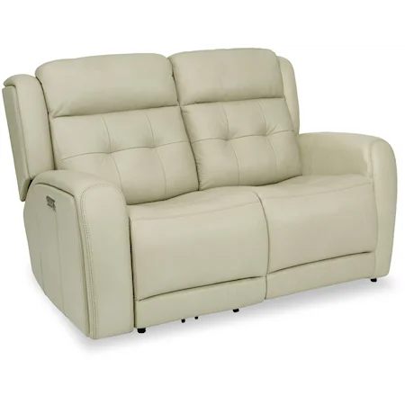 Transitional Power Reclining Loveseat with Power Headrest and USB Ports