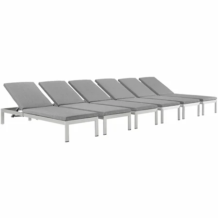 Chaise with Cushions Outdoor Patio Aluminum Set of 6