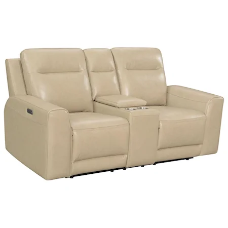 Leather Match Dual-Power Console Loveseat with Power Headrests