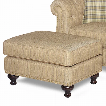 Traditional Ottoman with Turned Legs and Nailheads