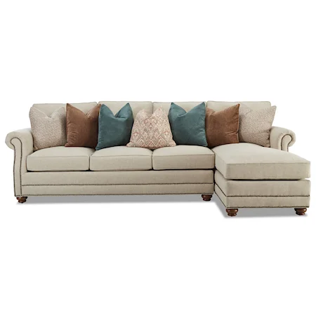 Traditional 2-Piece Sectional Sofa w/ RAF Chaise Lounge & Nailhead Trim